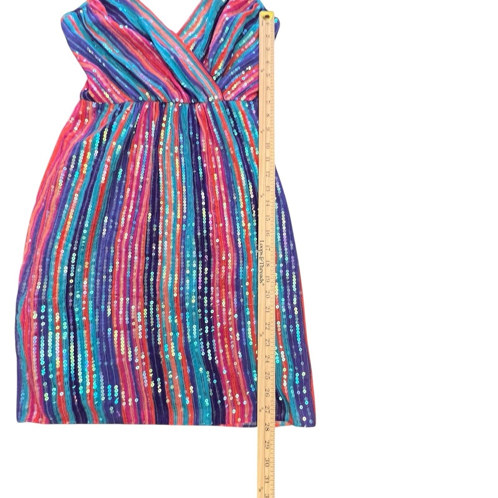 Trina Turk Dress  2 4 Multicolored Sequin Mini Cocktail Party Striped Lined READ - Picture 5 of 12